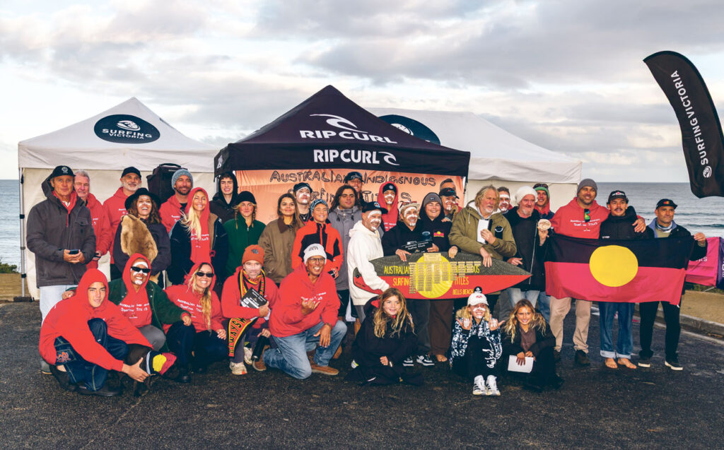 Group shot at the Rip Curl Indigenous titles held by Surfing Victoria.