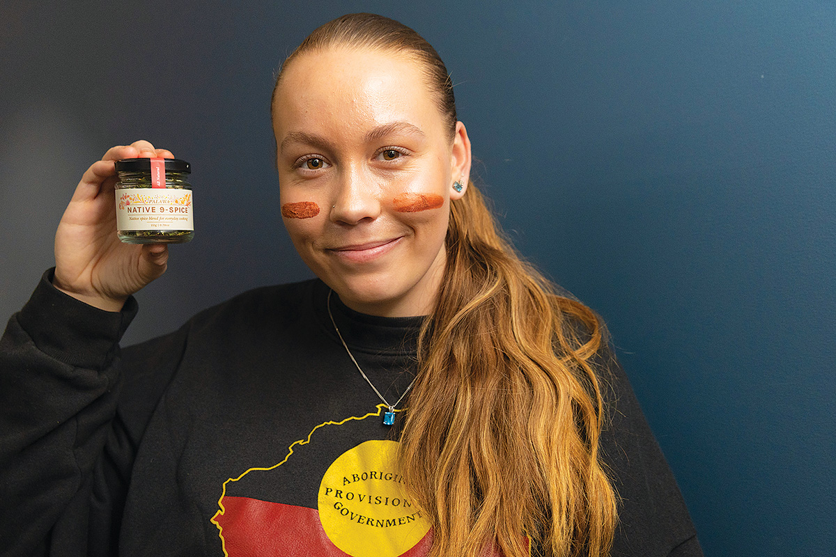 Kitana Mansell is proud to launch Palawa Kipli’s first product, describing it as ‘native 9-spice, nine nations, one Country, one spice.’ Picture: Jillian Mundy.