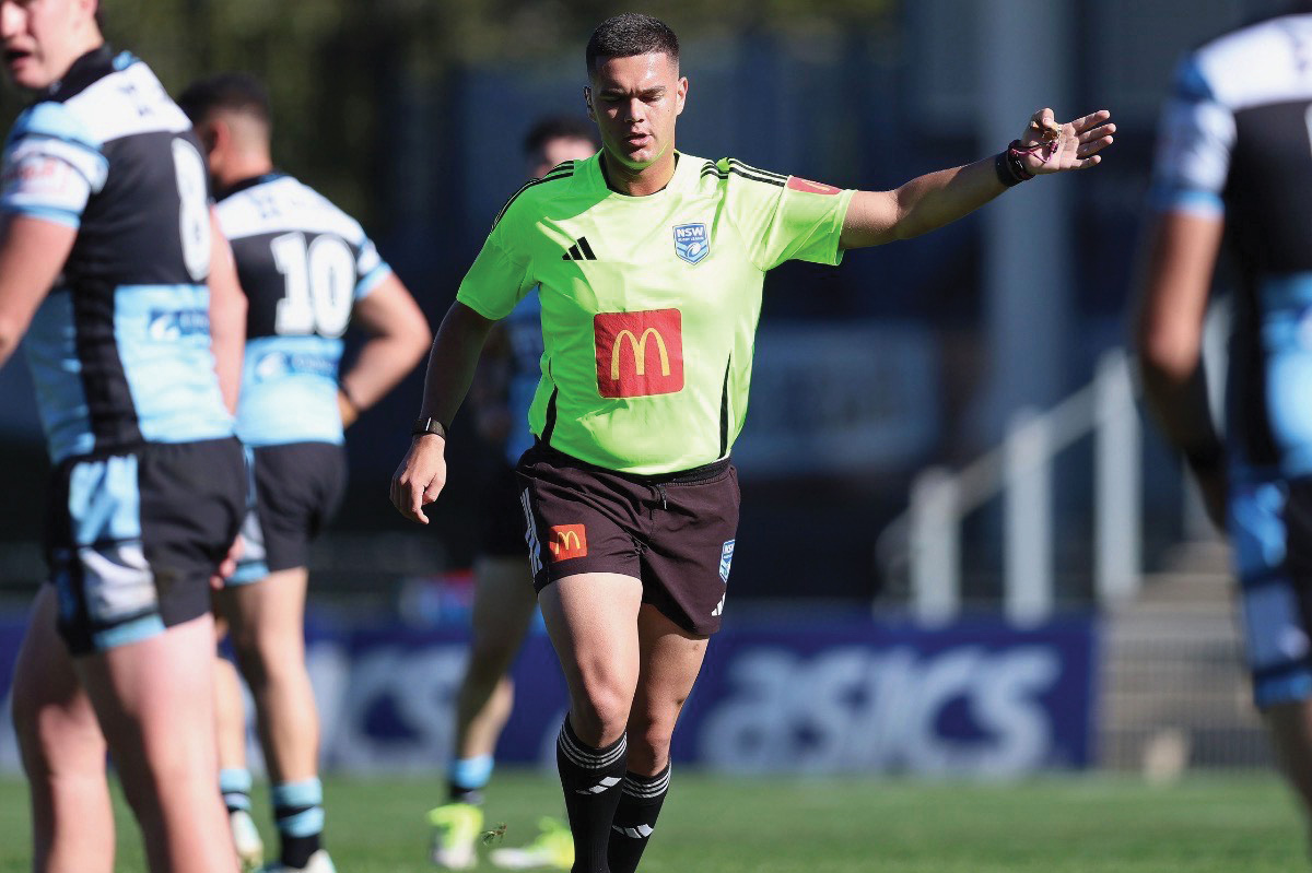 Baluun Simon making his referee debut in the Jersey Flegg competition.