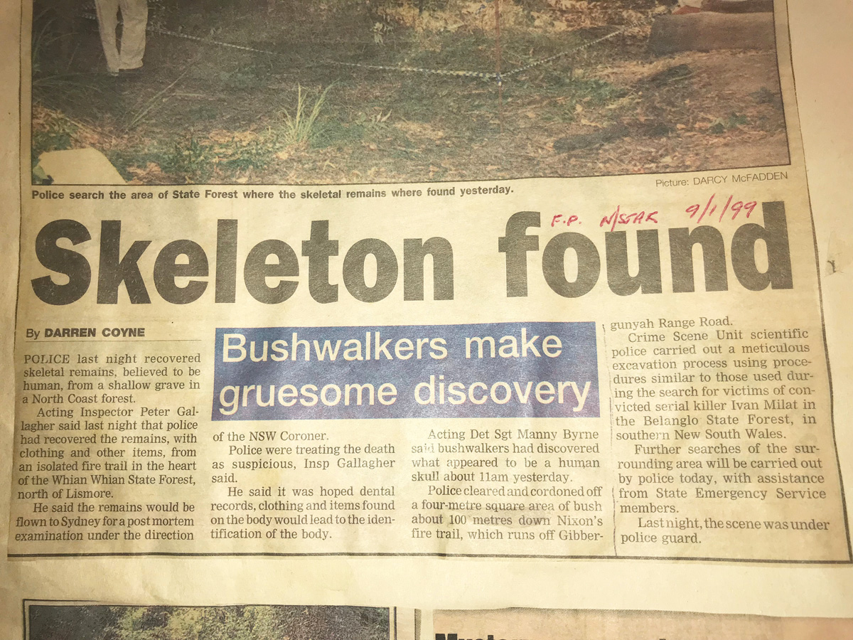 Newspaper Clipping - Skeleton found.